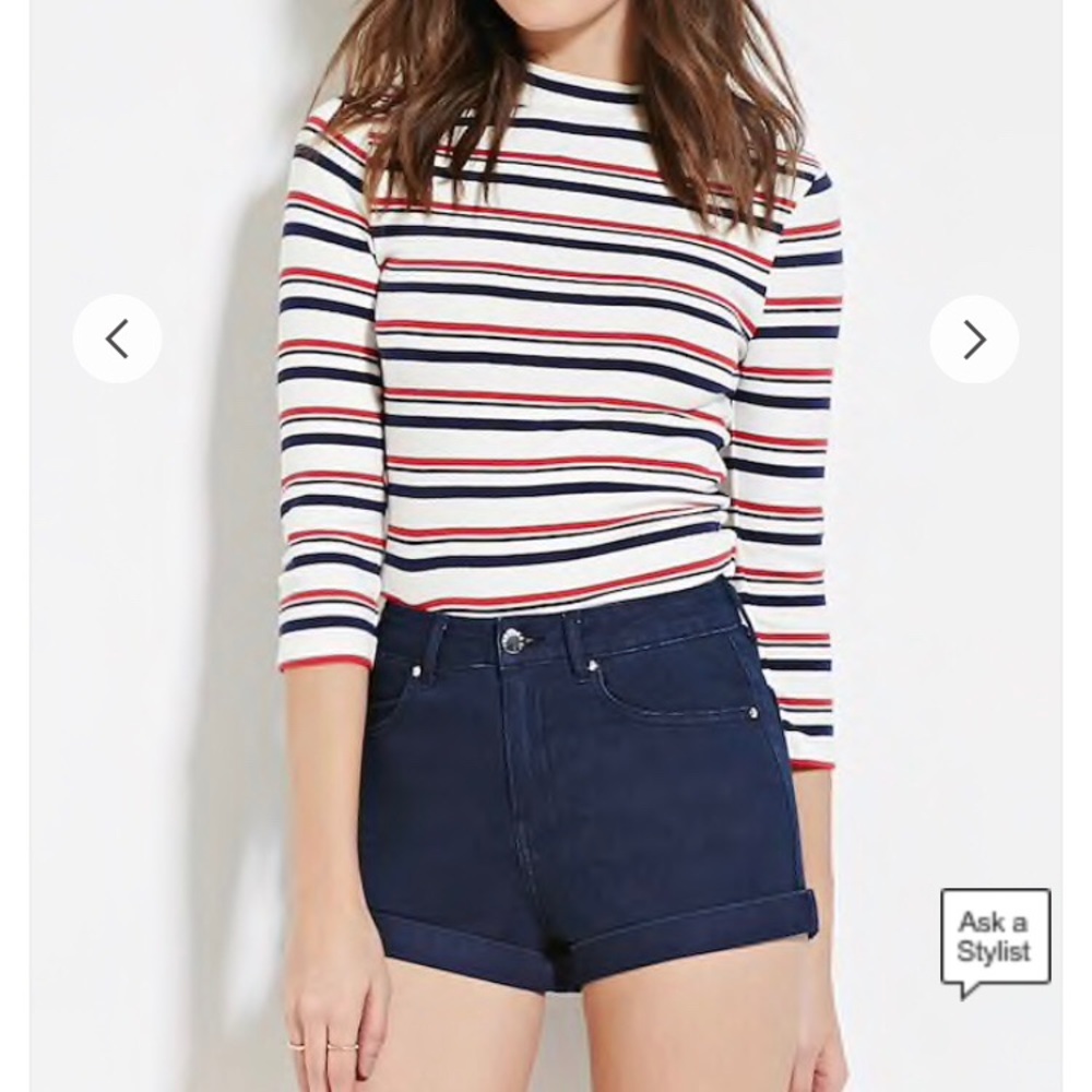 High Waist/ High Rise Cuffed Denim Jean Shorts